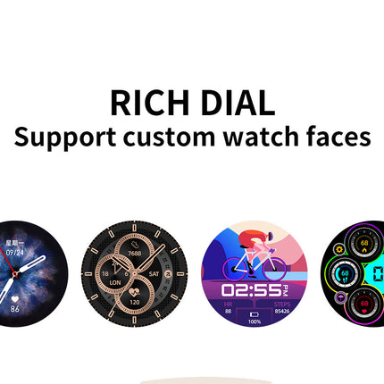 Smartwatch with customizable watch faces on a white background