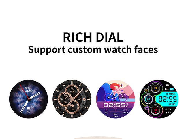 Smartwatch with customizable watch faces on a white background