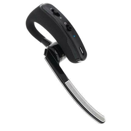 Black Bluetooth headset on a white background
