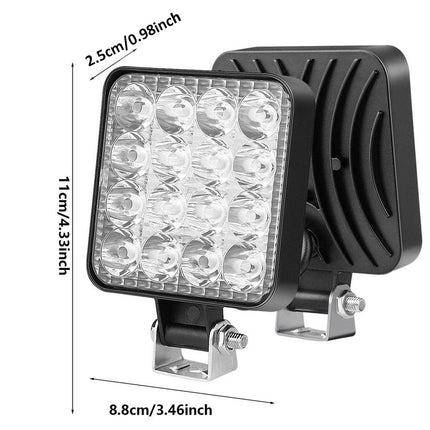 LED work light with dimensions indicated on a white background