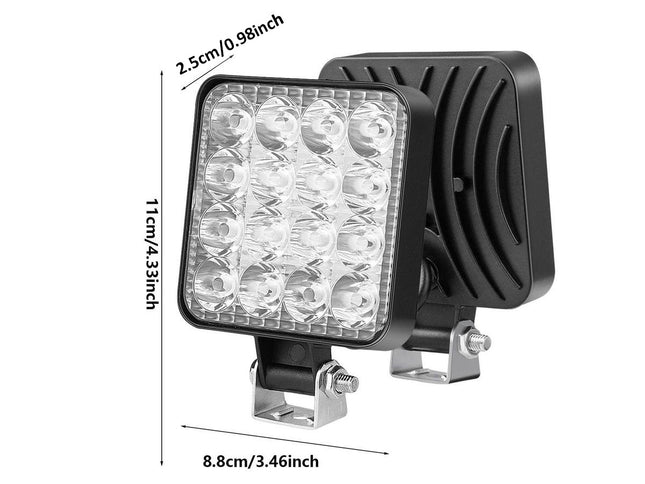 LED work light with dimensions indicated on a white background