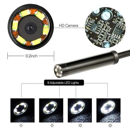 Technical diagram of a small camera with LED lights and circuit board details on a white background.