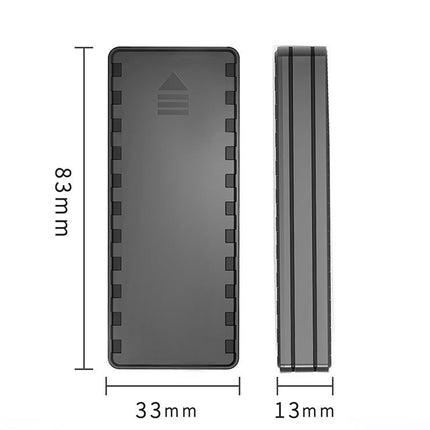 Black rectangular device with dimensions labeled on a white background