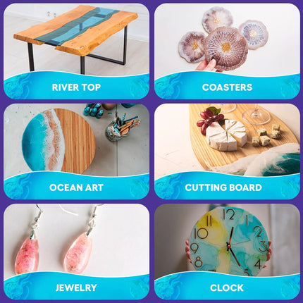 Grid of product images with labels on a purple background