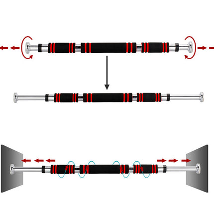 Diagram showing a telescopic rod with red and black sections, expanding and contracting.
