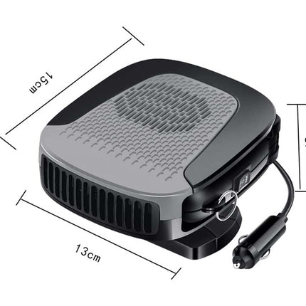 Car heater with dimensions labeled on a white background