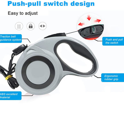 Pet leash with push-pull switch design on a white background
