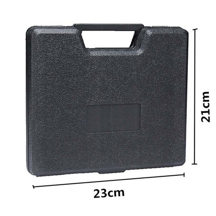 Black tool case with dimensions labeled on a white background