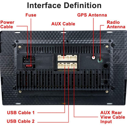 Back view of a electronic device with labeled components on a white background