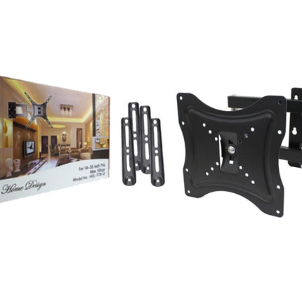 Black TV wall mount with packaging on a white background