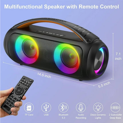 Multifunctional speaker with remote control on a light purple background