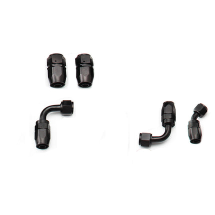 Set of black metal fittings on a white background