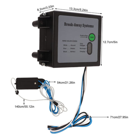 Electrical control panel with labeled dimensions on a white background