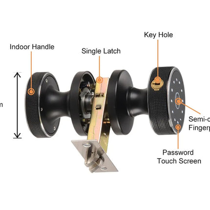 Diagram of a door handle with labeled parts on a white background