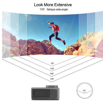 Projector displaying a wide-angle view of a person jumping in a natural landscape with labeled angles.