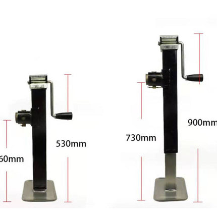 Two metal stands with measurement labels on a white background