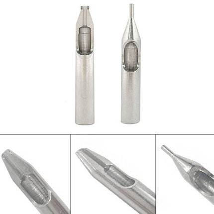 Set of metal tattoo needles on a white background
