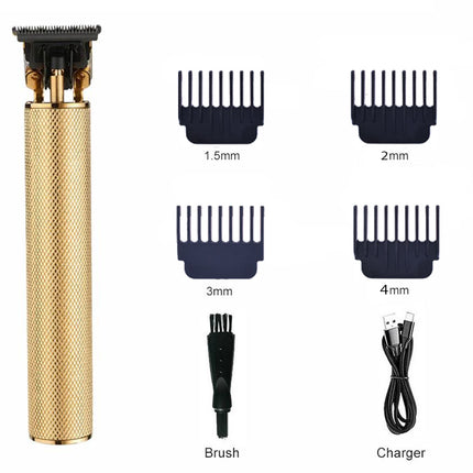 Cordless Hair Trimmer - 10W Motor & Titanium T-Blade - Gold | 1200mAh Battery | Zero Gapped | 4 Combs | For Men