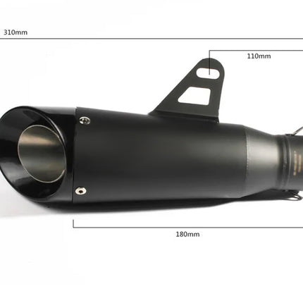 Black exhaust muffler with dimension annotations showing measurements of 310mm, 110mm, 180mm, 51mm, and 95mm on a white background.