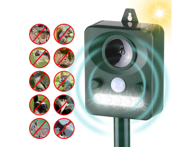 Solar Ultrasonic Animal Repeller PIR Dog Cat Scarer Repellent
