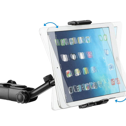 Tablet held in a stand with a white background