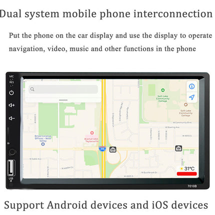 Car multimedia display with navigation map on a white background