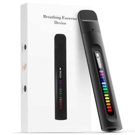 Breathing Exerciser Respiratory Muscle Trainer - Rechargeable | Digital Display, LED Indicator, 5-Month Battery Life, Black