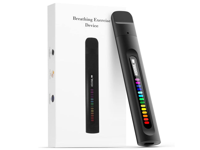Breathing Exerciser Respiratory Muscle Trainer - Rechargeable | Digital Display, LED Indicator, 5-Month Battery Life, Black