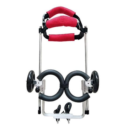Hand truck with red handles and black wheels on a white background
