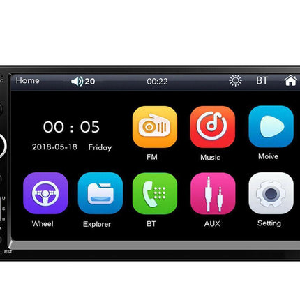 Car multimedia system with touch screen display and various icons on a white background