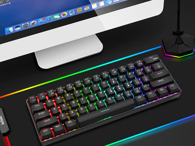 Wireless RGB Gaming Keyboard - CoreClick | 60% Mini Mechanical Keypad, Dual Mode 2.4G/Wired 61-Key Blue Switch