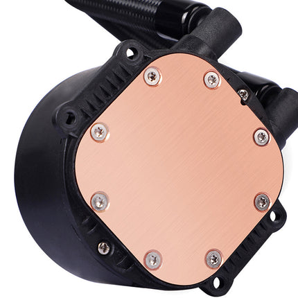 Close-up of a black and copper component on a white background