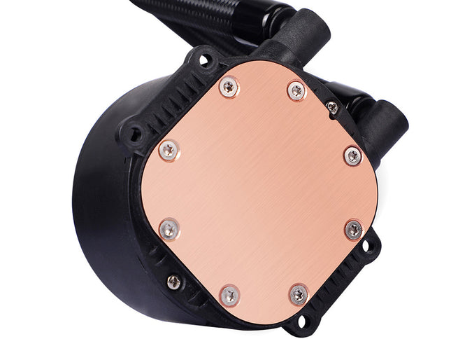 Close-up of a black and copper component on a white background