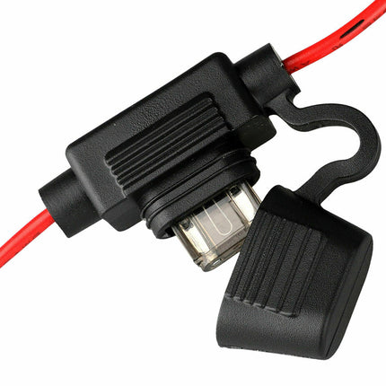 Black electrical connector with red wire on a white background