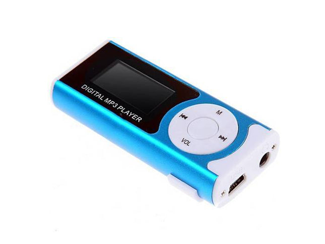 Blue digital MP3 player on a white background