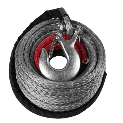 15m Synthetic Winch Rope - 9,500kg Breaking Strength | 8mm Ultra-Tough Nylon for Trucks & ATVs with Protective Sleeve & Hook, Black