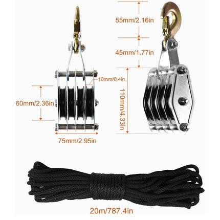 Block And Tackle Pulley 20m Rope | NZ Sale
