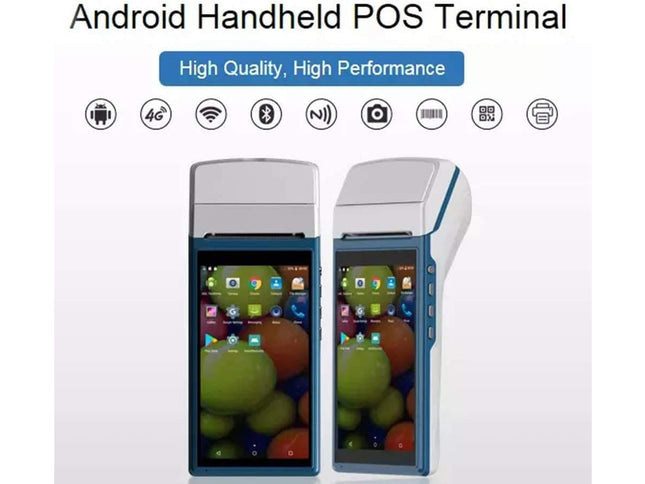 Android Handheld POS Terminal with smartphone and tablet design on a white background