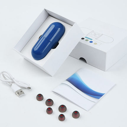 Blue electronic device with accessories on a white background