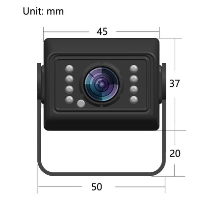 Measurement chart of a camera with dimensions labeled in millimeters.