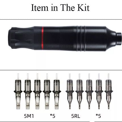 Tattoo machine and various nozzles on a white background