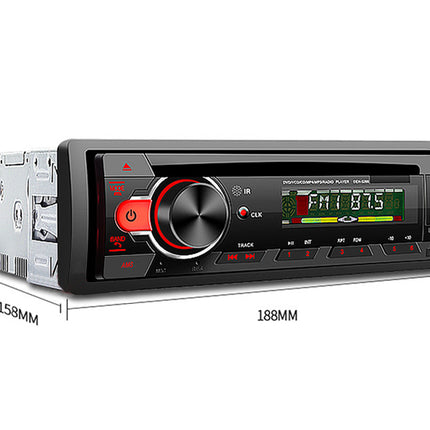 Car stereo player with dimensions on a white background