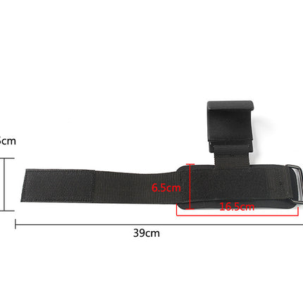 Black strap with measurements on a white background