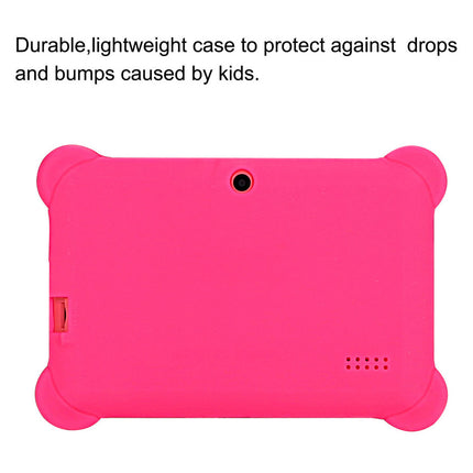 Pink tablet case on a white background with text about durability and protection.