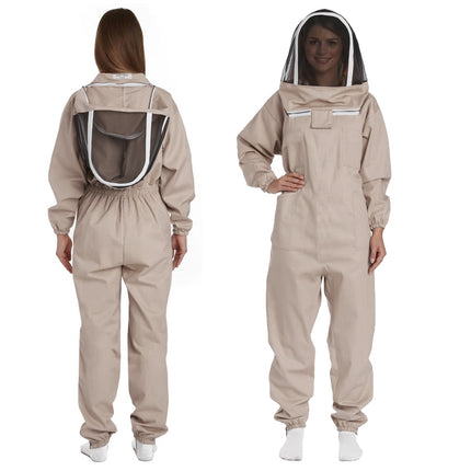 Beekeeper suit shown from front and back on a white background