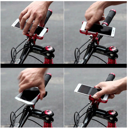 Bicycle phone holder with smartphone attachment on handlebars