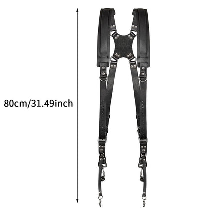 Black suspenders with measurement details on a white background