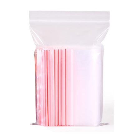 Clear plastic bag with red and white striped pattern on a white background