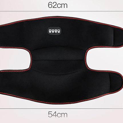 Black neck and waist support belt with red stitching and a digital temperature control panel, shown with dimension markings of 62cm, 40cm, and 54cm.