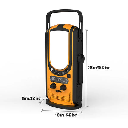 Emergency Weather Radio - Solar & Hand-Crank Power Source | 6000mAh Power Bank IP66 Waterproof LED Camping Lantern FM/NOAA SOS Alarm Orange